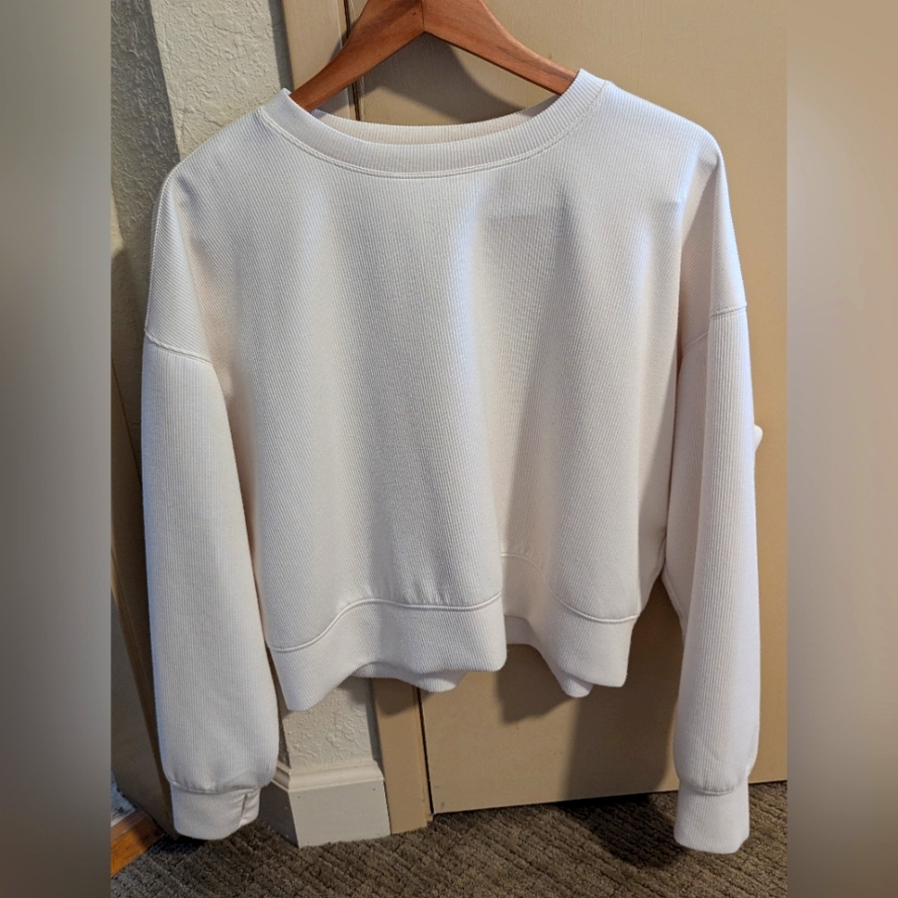 Women's Danskin Crew Ribbed Luxury silky sweatshirt Slightly Cropped, Boxy.
